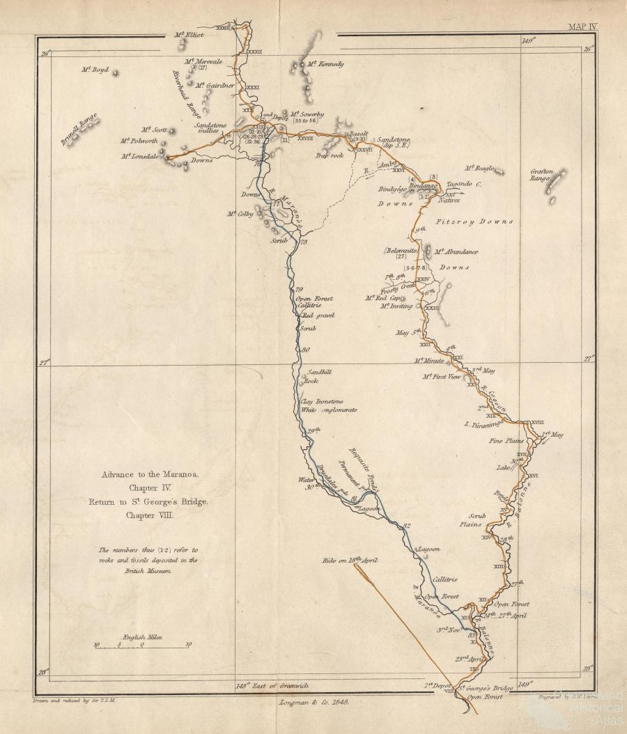 Mitchell's advance to the Maranoa, return to St Bridge, 1848 Queensland Historical Atlas Mitchell's advance to the Maranoa, return to St Bridge, 1848 Queensland Historical Atlas